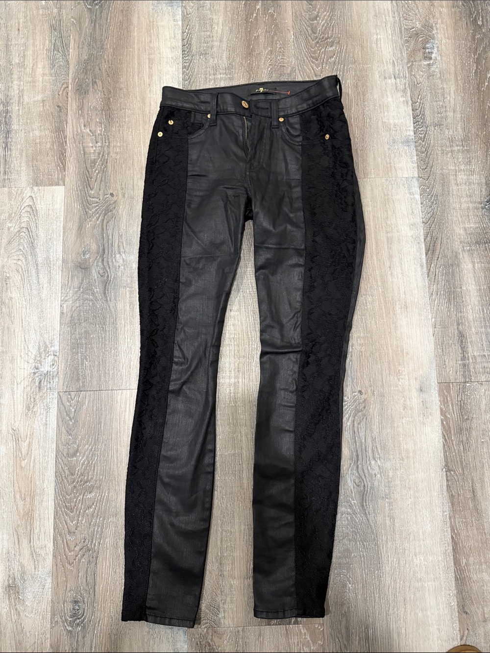 7 For All Mankind Black Lace-Panel Women's Skinny Pants sz 27